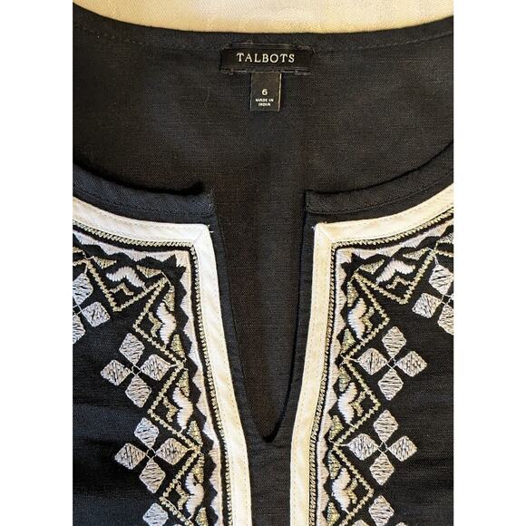 Talbots Women's 6 Linen & Cotton Black Tunic Top Sleeveless Embroidered V Neck - Picture 3 of 7